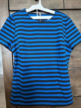 Michael Kors Black and Blue Striped Short-Sleeve Top Size Large